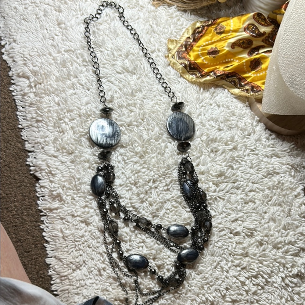 Modern Silver and Black Asymmetrical Necklace